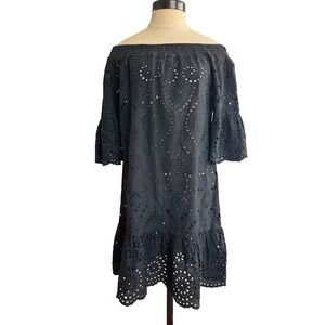 New Collection Italy S Black Eyelet Boho 100 Cotton Mini Dress Off Shoulder Sun